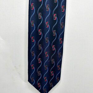 Valario Garati Men Neck Tie 3 ¾” Blue Maroon Red Hand Made Geometric Waves Silk